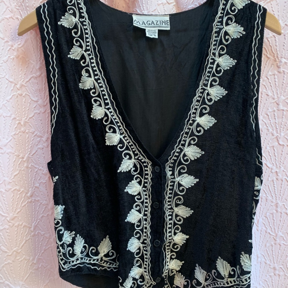 Vintage Black Velvet Embroidered Made in India Vest